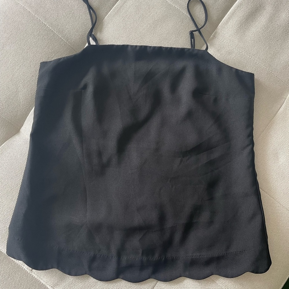J. Crew Black Spaghetti Strap Crop Camisole scalloped edge